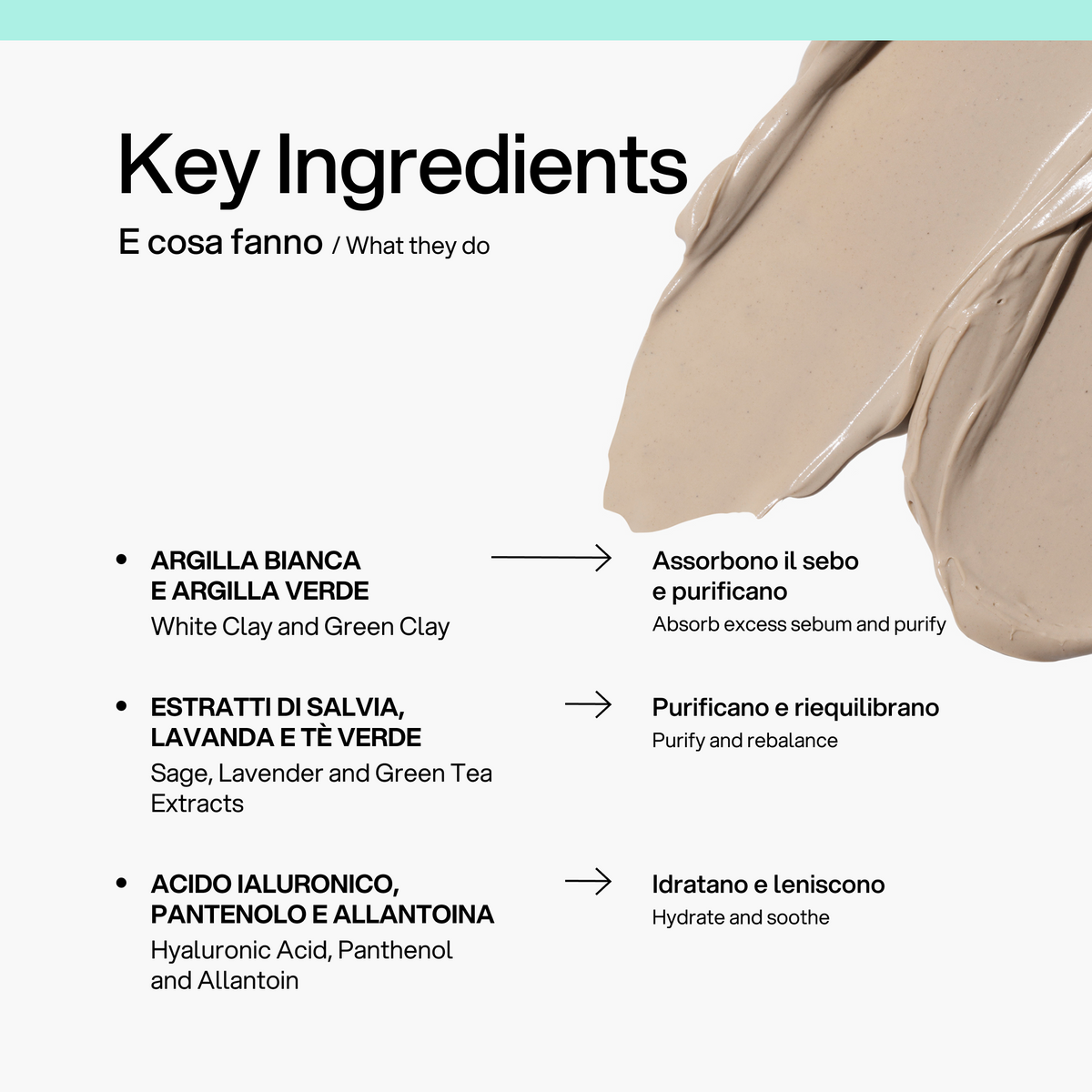 Maschera Viso Purificante Skin First, ingredienti chiave