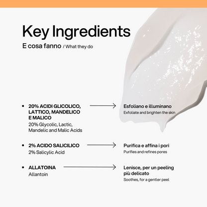 Peeling Esfoliante AHA BHA Skin First, ingredienti chiave