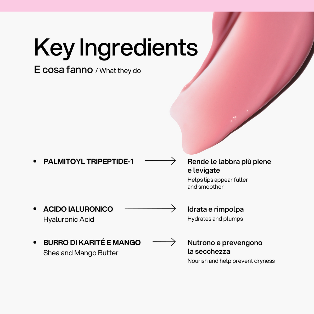 Peptide Lip Balm Pink Sugar Skin First, ingredienti chiave
