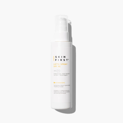 Photo of product packaging and label: SPF 30 spray sunscreen lotion
